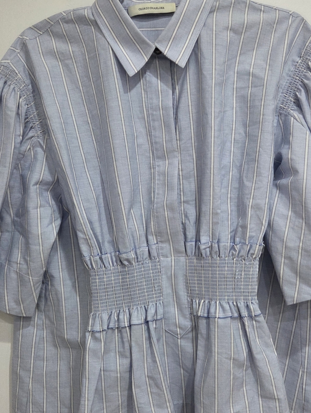 Giorgio Armani Light Blue Striped Shirred Waist Blouse